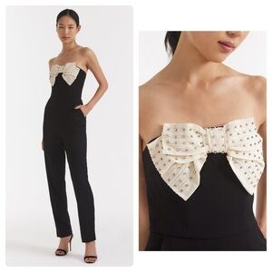 New Saloni Sabine Bow Crepe Jumpsuit